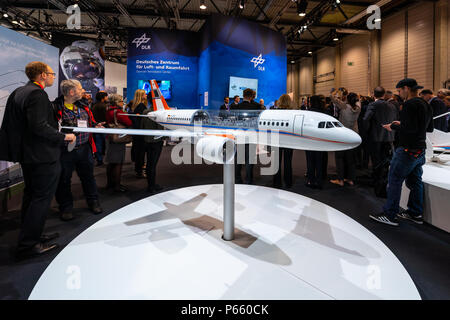 Space Pavilion. Stand of the German Aerospace Center (DLR). Mockup of Airbus A320-232 'D-ATRA'. Exhibition ILA Berlin Air Show 2018 Stock Photo
