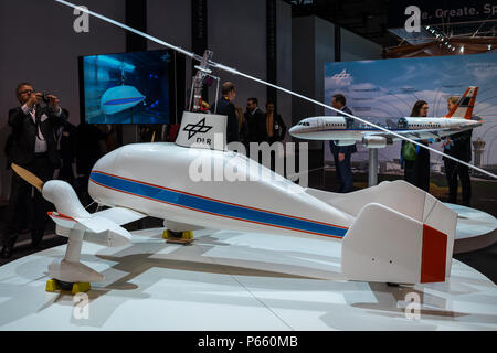 Space Pavilion. Stand of DLR (German Aerospace Center). A cargo concept, autogyro, nicknamed Air Dolly. Exhibition ILA Berlin Air Show 2018 Stock Photo