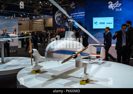 Space Pavilion. Stand of DLR (German Aerospace Center). A cargo concept, autogyro, nicknamed Air Dolly. Exhibition ILA Berlin Air Show 2018 Stock Photo