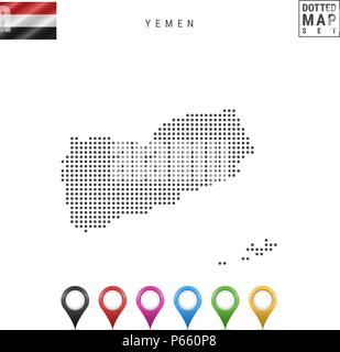 Dots Pattern Vector Map of Yemen. Stylized Silhouette of Yemen. Flag of Yemen. Set of Multicolored Map Markers Stock Vector