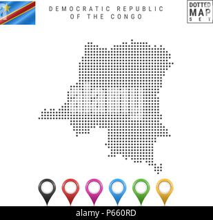 Dots Pattern Vector Map of Democratic Republic of the Congo. Flag of Democratic Republic of the Congo. Map Markers Set Stock Vector