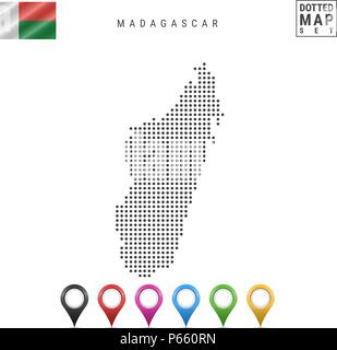 Dots Pattern Vector Map of Madagascar. Stylized Silhouette of Madagascar. Flag of Madagascar. Multicolored Map Markers Stock Vector