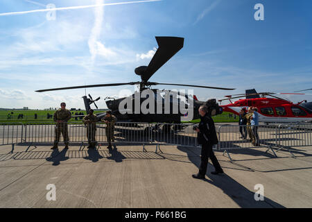 BERLIN, GERMANY - APRIL 27, 2018: Attack helicopter Boeing AH-64D Apache Longbow. US Army. Exhibition ILA Berlin Air Show 2018 Stock Photo