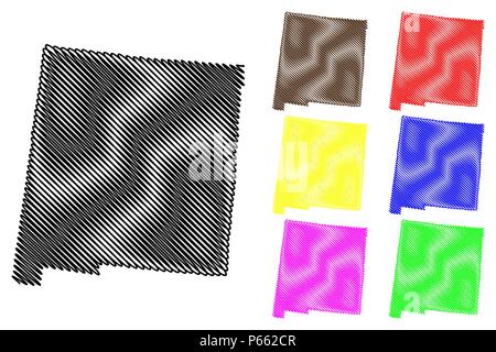 New Mexico map vector illustration, scribble sketch New Mexico map black, red, blue, green, yellow, purple Stock Vector