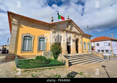 Historic building of the Council House with portuguese flag in Almeida Stock Photo