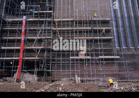 Scaffolding during conversion of Bankside Power station into Tate Modern Museum of Modern Art. London. United Kingdom. Stock Photo