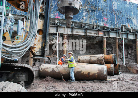 Caisson drill rig by 'Seacant Wall' on World Trade Center site, Lower ...