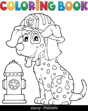 Coloring book firefighter dog theme 1 - eps10 vector illustration. Stock Vector