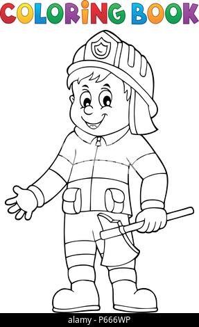Coloring book firefighter man 1 - eps10 vector illustration. Stock Vector