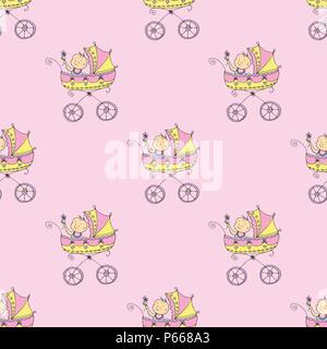 Seamless pattern with cute  pram and baby,vector illustration Stock Vector