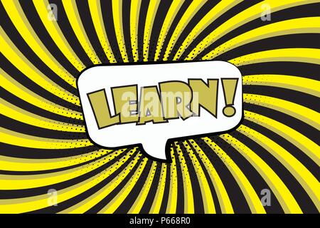 Learn!- Comic sound effects in pop art style. Burst best graphic effect with label and text in retro style. Vector illustration Stock Vector