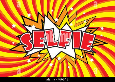 SELFIE Comic sound effects in pop art style. Burst best graphic effect with label and text in retro style. Vector illustration Stock Vector