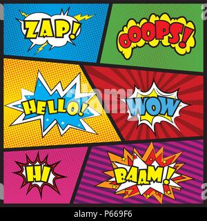 Comic art speech bubble with expressions stickers set,stock vector illustration Stock Vector
