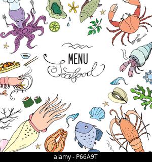 Seafood set,icons or objects,stock vector illustration Stock Vector