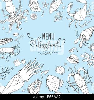 Seafood set,icons or objects,stock vector illustration Stock Vector