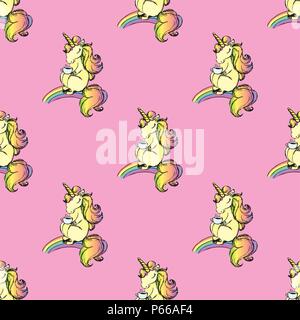 Seamless pattern with cute unicorn,hand drawn, Stock Vector