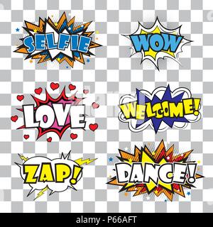 Comic art speech bubble with expressions stickers set Stock Vector
