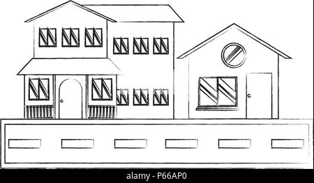 sketch of Street with houses over white background, vector illustration ...