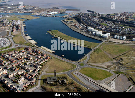 Aerial, Barry Waterfront and Docks, Vale of Glamorgan, South Wales Stock Photo