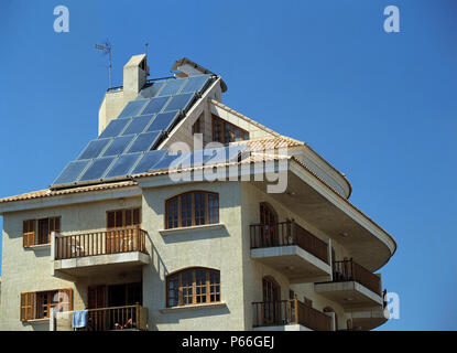 Solar Power, solar panels on roof to provide hot water Stock Photo