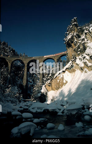 Local train at the Landwasser Viaduct at Swiss Alps, Filisur ...
