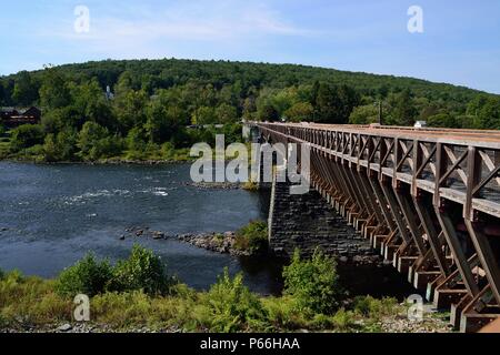 Roebling Aqueduct Bridge over the Delaware River between Minisink Ford, New York USA and Lackawaxen, Pennsylvania.From 'Delaware River Reflections' Stock Photo