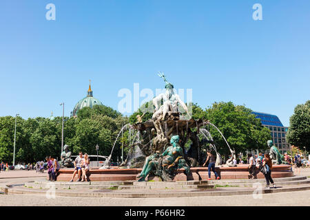Neptune Fountain is the oldest working fountain in Berlin Designed by architech Karl Friedrich Schinkel in 1845. Stock Photo