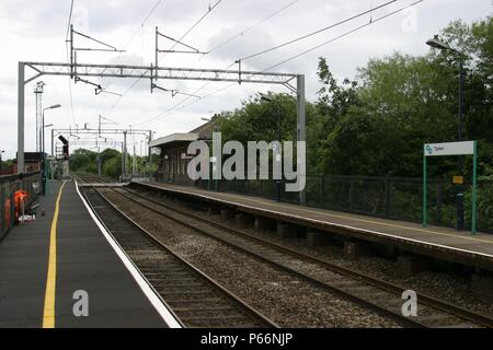 Railway track and electrification catenary showing infrastructure on ...