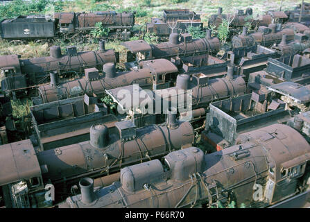 Locomotive Graveyard. The huge dump of Greek Steam Locomotives at Thessaloniki contained many historic locomotive types and this study dated Monday 30 Stock Photo