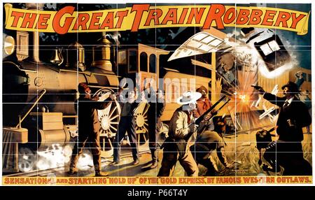 The great train robbery 1896. Sensational and startling 'hold up' of the 'Gold Express', by famous western outlaws. Stock Photo