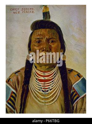 Chief Joseph, Nez Percé chief, head-and-shoulders portrait, facing front, By Elbridge Ayer Burbank, 1858-1949, artist, 1897 Stock Photo