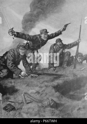 French soldiers charge at enemy lines after artillery has attacked the German positions world war one 1915 Stock Photo