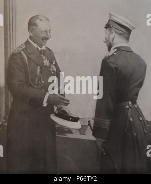 meeting between Tsar Nicholas II (right) emperor of Russia and his cousin Kaiser Wilhelm II of Germany in the years immediately before first world war 1914. Stock Photo