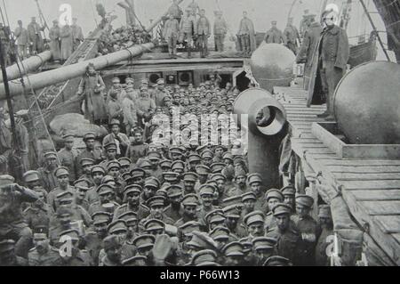 Portuguese forces departing for the world war battlefields in France, 1916. Germany's declaration of war (March, 1916) led to Portugal's entry to the war against Germany. Stock Photo