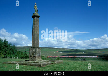 A double Virgin Voyager DMU passes the monument at Shap Wells, Cumbria with a CrossCountry service to Scotland. 2003 Stock Photo