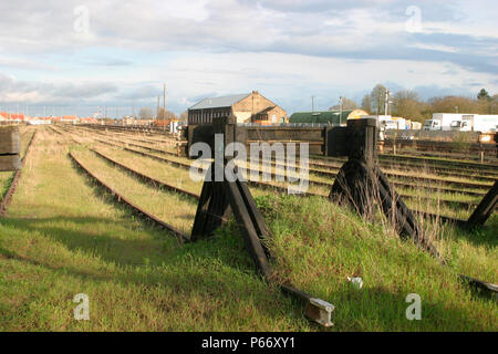 Disused buffer stops in old marshalling yard at March, Cambridgeshire. 2004 Stock Photo