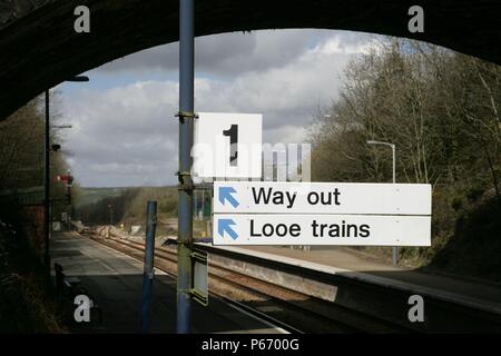 Signage at Liskeard station, Cornwall. 2006 Stock Photo