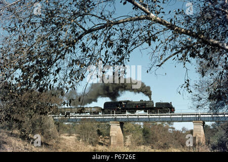 A Rhodesia Railways 14A class 2-6-2 + 2-6-2 Garratt crosses the viaduct at Balla Balla at the head of train 304 bound for Bulawayo on the West Nichols Stock Photo