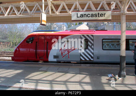 A Virgin Voyager Train is seen here at Lancaster Station. 2003. Stock Photo