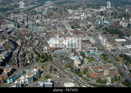 aerial view of Leeds city centre from the east looking down the York Road and up Eastgate near Leeds Market Stock Photo