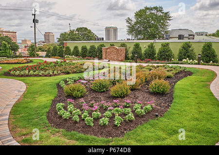 The grounds and Memory Wall at The National Memorial for Peace and Justice museum and monument in Montgomery Alabama, USA, a civil rights landmark. Stock Photo