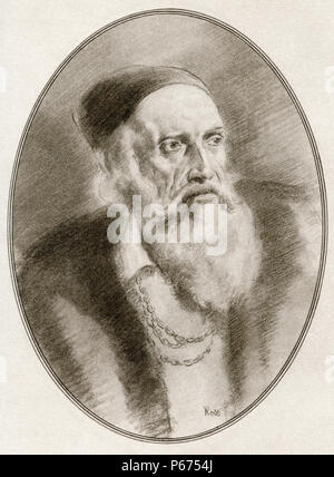 Tiziano Vecelli or Tiziano Vecellio, c. 1488/1490 - 1576, aka Titian.  Italian painter.  Illustration by Gordon Ross, American artist and illustrator (1873-1946), from Living Biographies of Great Painters. Stock Photo