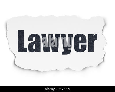 Law concept: Painted black text Lawyer on Torn Paper background with  Tag Cloud Stock Photo