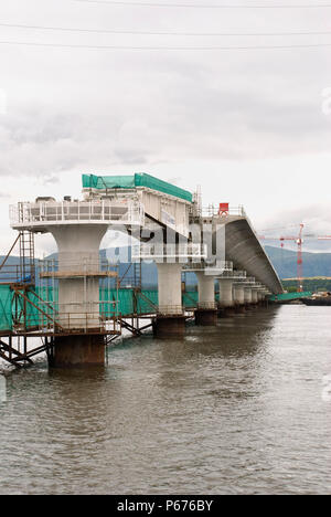 View of bridge deck ,piers and walkway Stock Photo