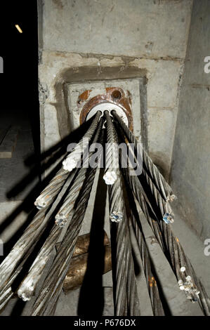 Engineers working on the stress cables that help to strengthen the bridge Stock Photo