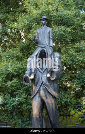 Franz Kafka monument, by sculptor Jaroslav Rona, Dusni Street, Prague, Czech Republic, Europe Stock Photo