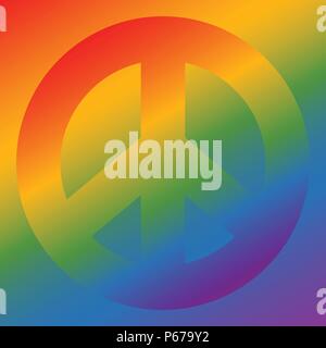Rainbow colored peace symbol on separated colorful background Stock Vector