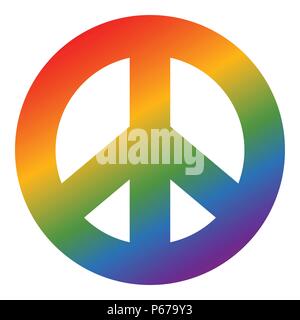 Rainbow colored peace symbol on separated white background Stock Vector