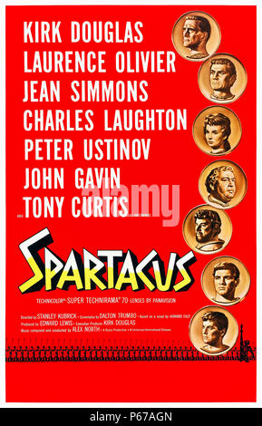 Spartacus (1960) directed by Stanley Kubrick and starring Kirk Douglas, Laurence Olivier, Jean Simmons, and Peter Ustinov. Spartacus leads a slave uprising against the tyranny of Rome. Stock Photo