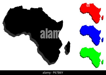 3D map of Africa continent - black, red, blue and green - vector illustration Stock Vector